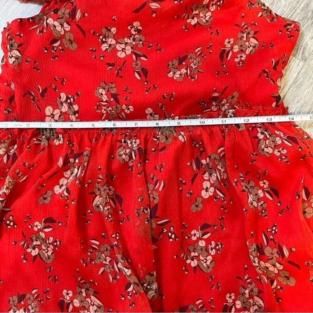 ZARA Red Floral Off The Shoulder Ruffled Tiered Chiffon Midi Dress Size XS - Picture 13 of 17
